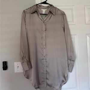 Gray Satin Button-Up Shirt